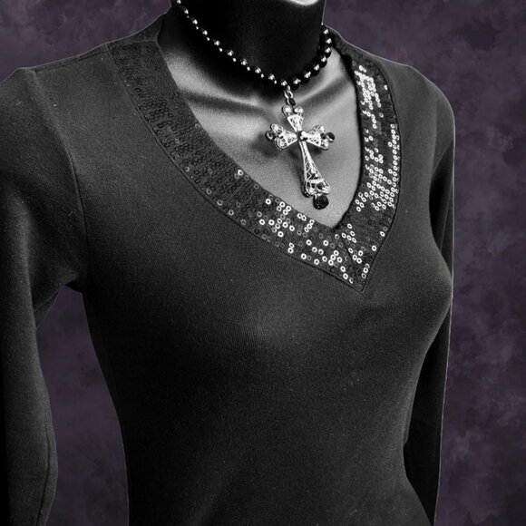 Y2K Anxiety Sequin Long Sleeve - Picture 1 of 5